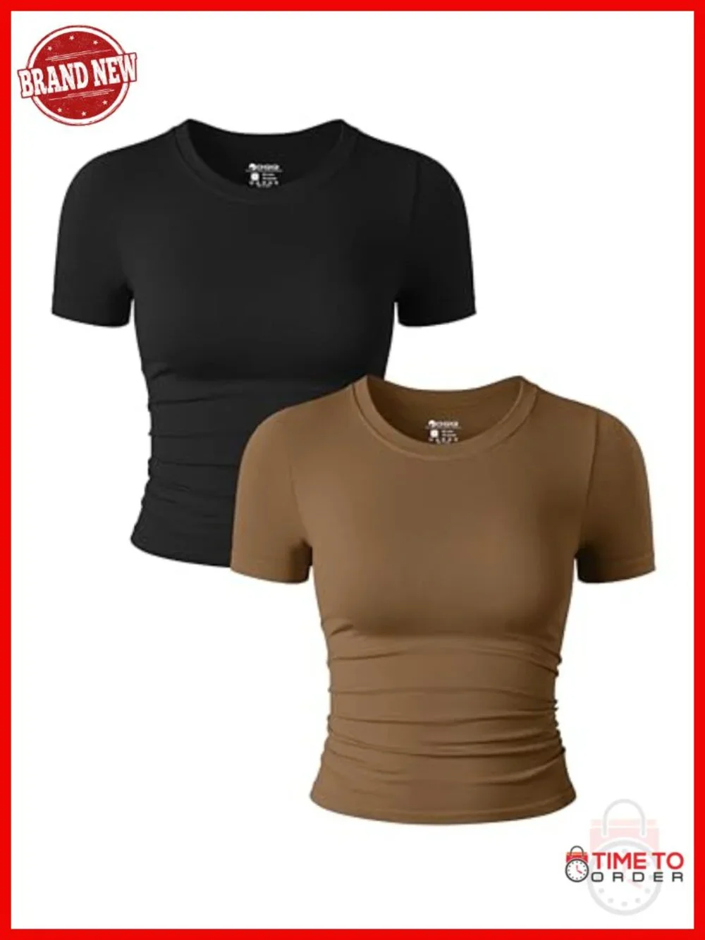 2 Pack Short Sleeve Crew Neck Ruched Fitted Crop Tops